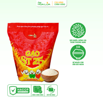 GẠO ST25 HOA LÚA DẺO NHIỀU, MỀM CƠM, THƠM LÁ DỨA (Túi 2Kg)